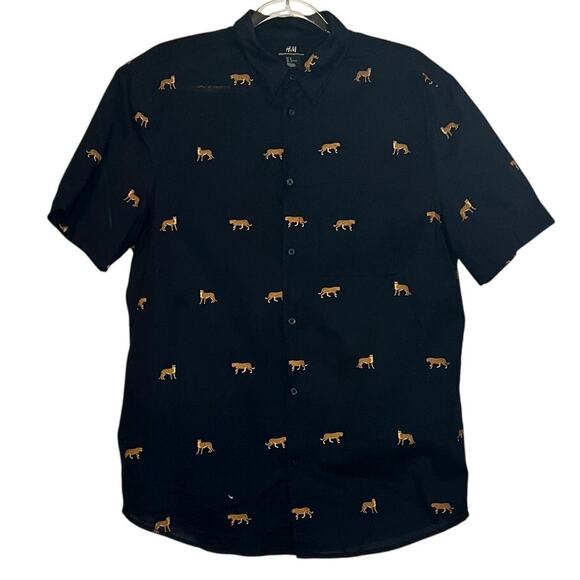 H&M Blue Cheetah Button Up M - Picture 1 of 4
